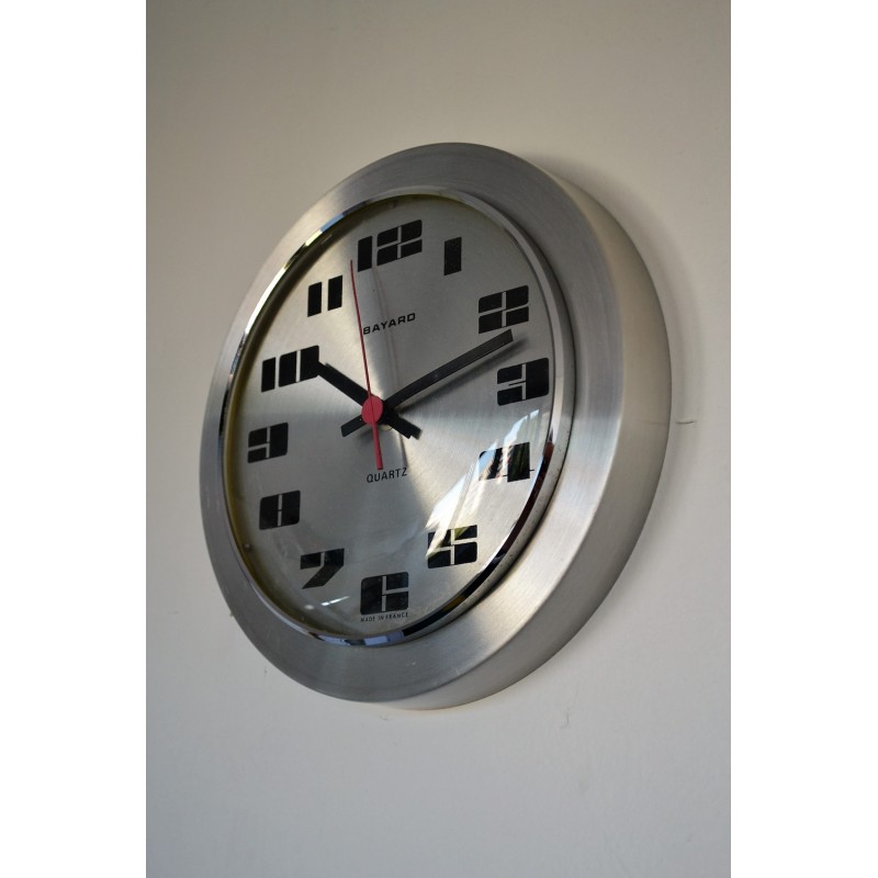 Horloge murale Bayard aluminium brossé 1970's