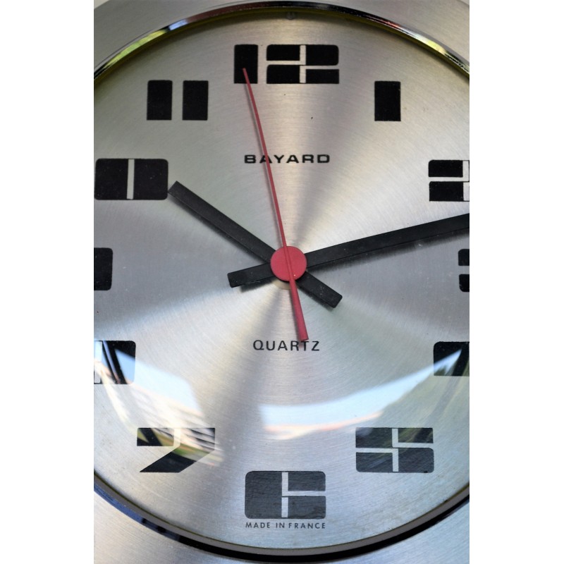 Horloge murale Bayard aluminium brossé 1970's