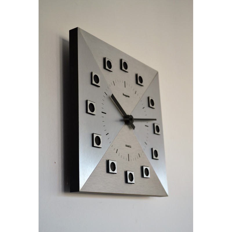 Horloge murale HANGARTER aluminium brossé 1970's