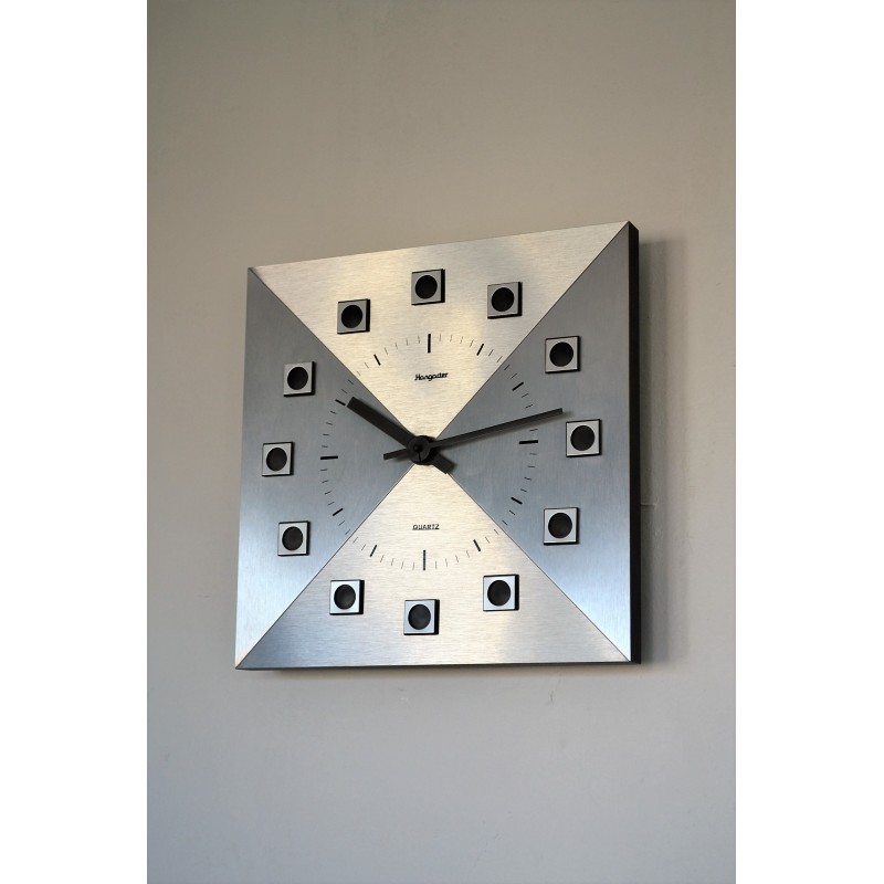 Horloge murale HANGARTER aluminium brossé 1970's