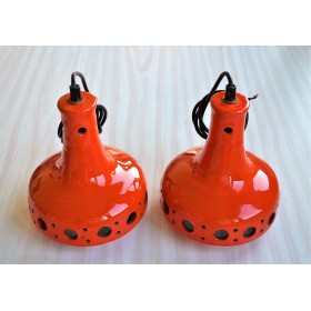 Paire de suspensions en céramique orange vintage 70