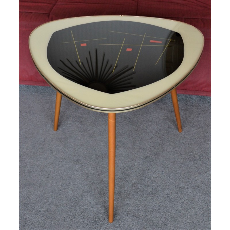 Table tripodes en verre graphique des années 60