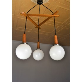 Lustre scandinave teck 3 feux - 60s 70s