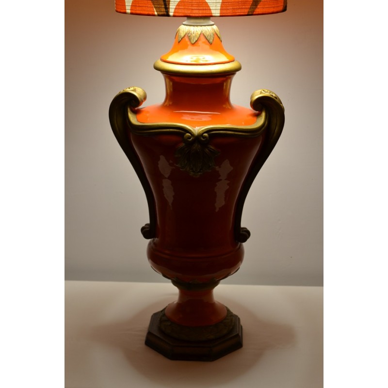 Lampe Amphore céramique orange vintage 70