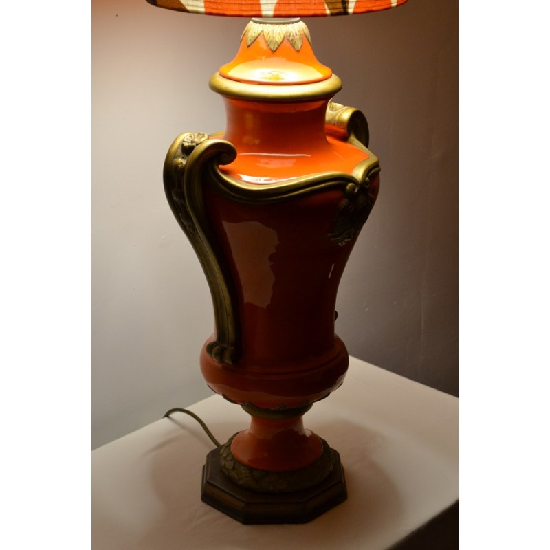 Lampe Amphore céramique orange vintage 70