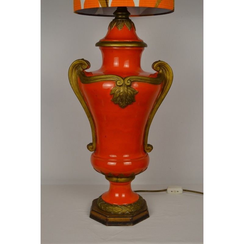 Lampe Amphore céramique orange vintage 70