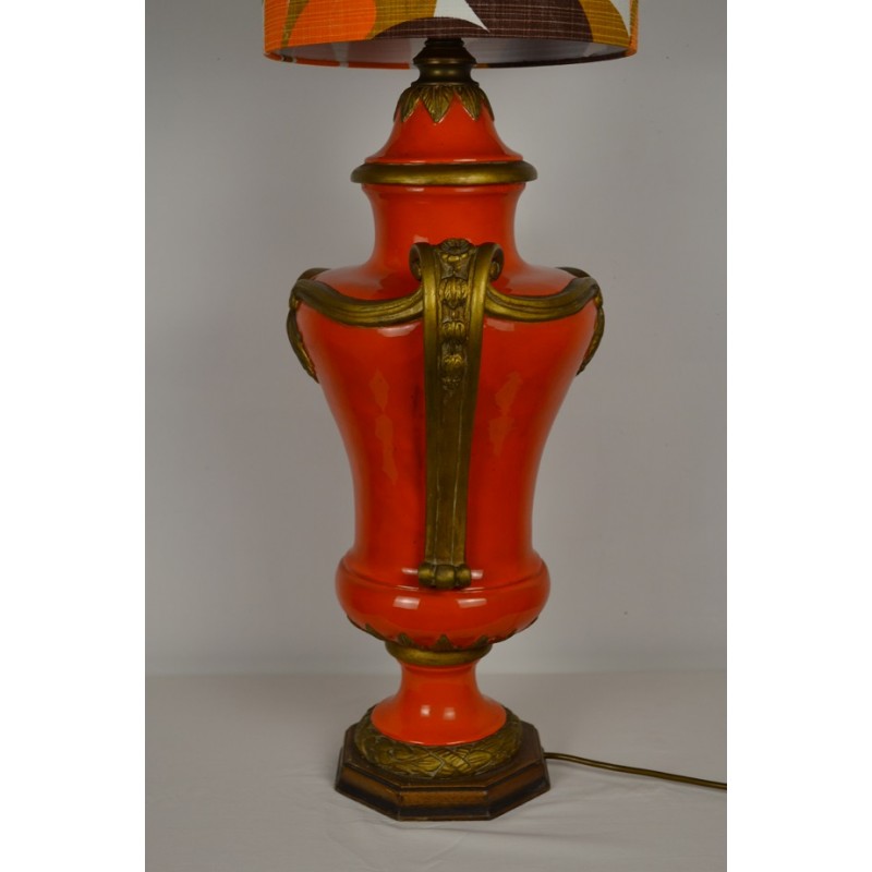 Lampe Amphore céramique orange vintage 70