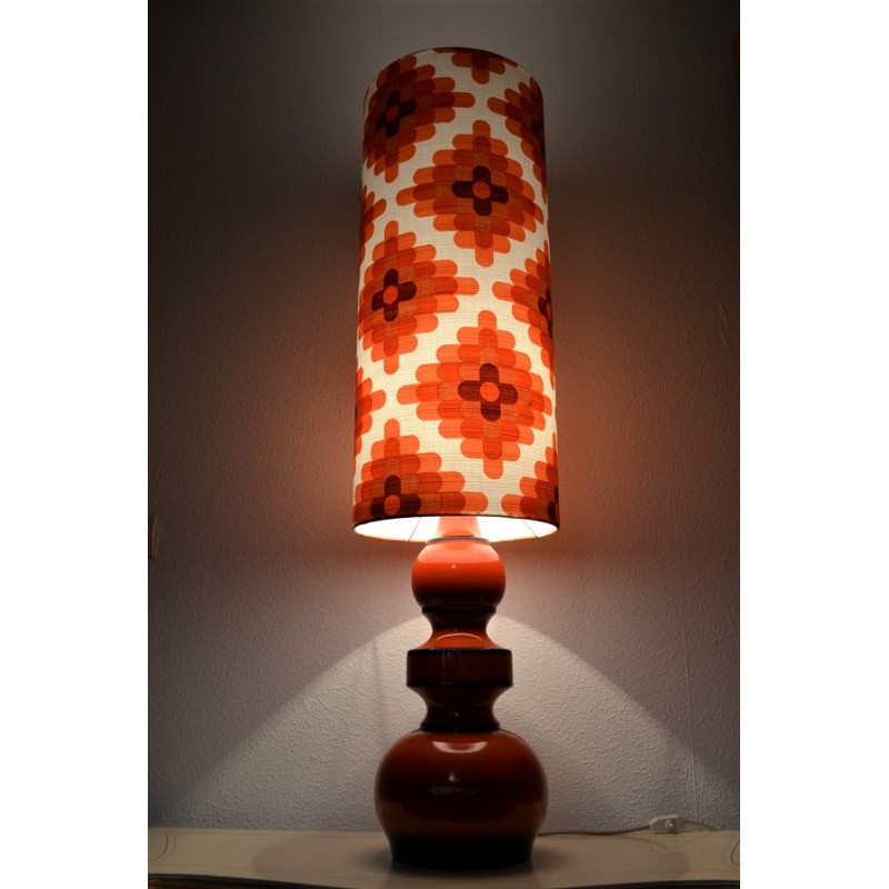 Lampe de sol Camaïeu en céramique orange - vintage 1970's