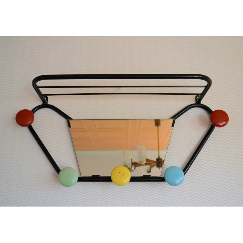Porte manteaux miroir patères colorées - vintage 60 70