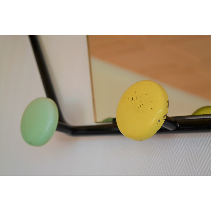 Porte manteaux miroir patères colorées - vintage 60 70