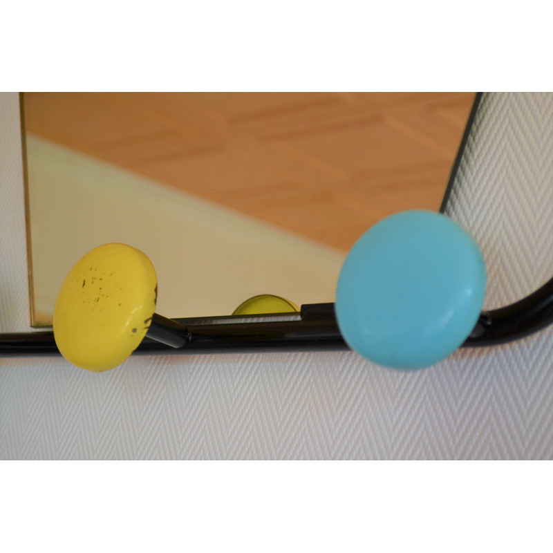 Porte manteaux miroir patères colorées - vintage 60 70