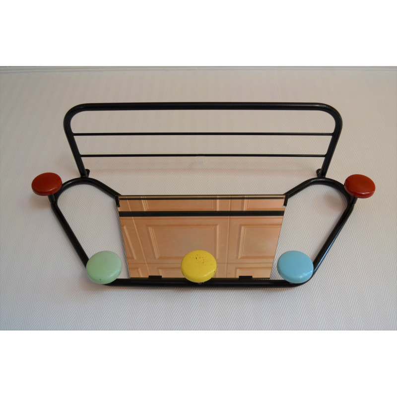 Porte manteaux miroir patères colorées - vintage 60 70