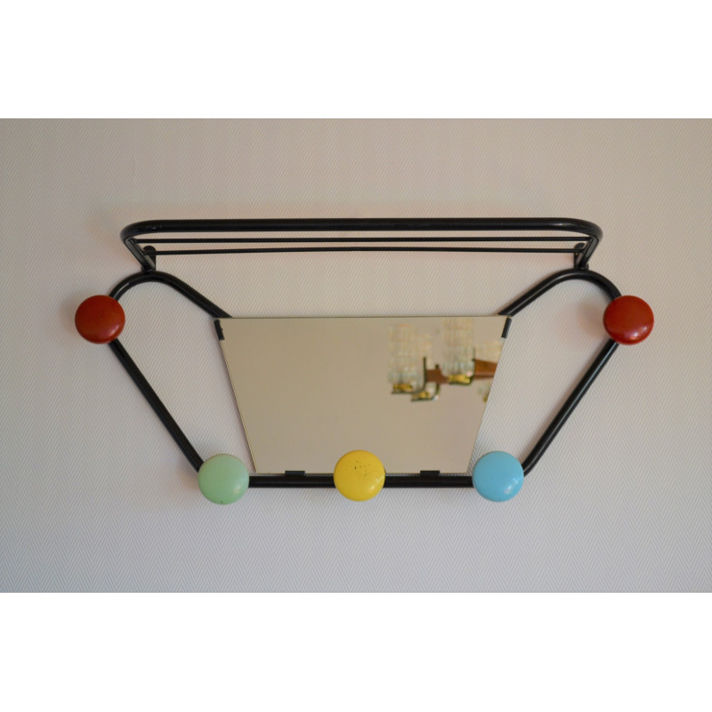 Porte manteaux miroir patères colorées - vintage 60 70