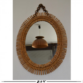 Miroir ovale vintage en rotin soleil,...