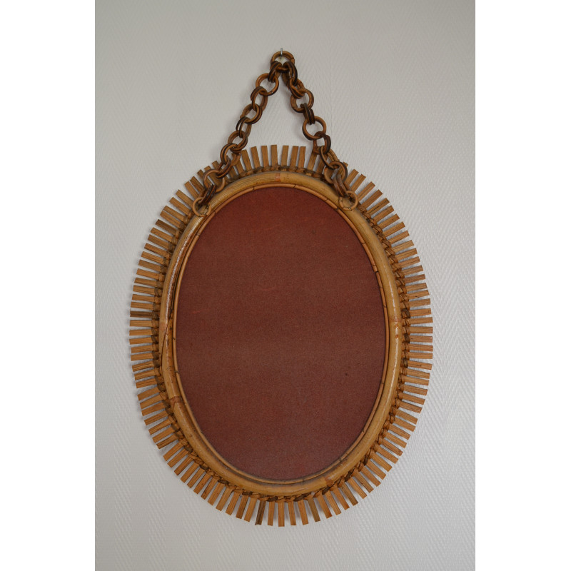 Miroir ovale vintage en rotin soleil, Italie, 1960