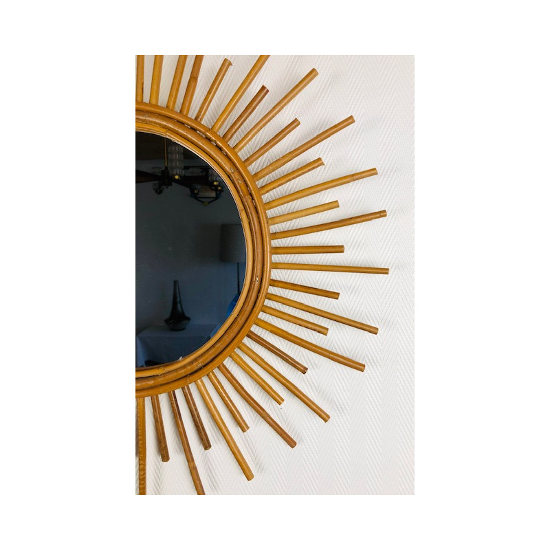 Miroir soleil en rotin - vintage 70