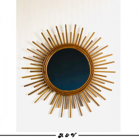 Miroir soleil en rotin - vintage 70
