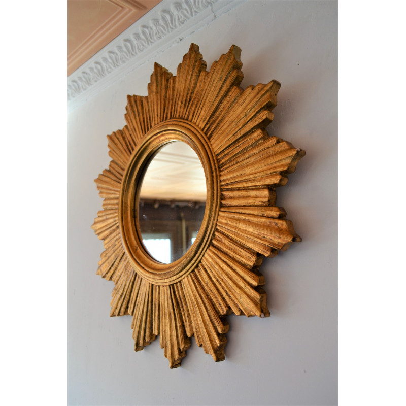 Miroir soleil bois doré vintage 60 70