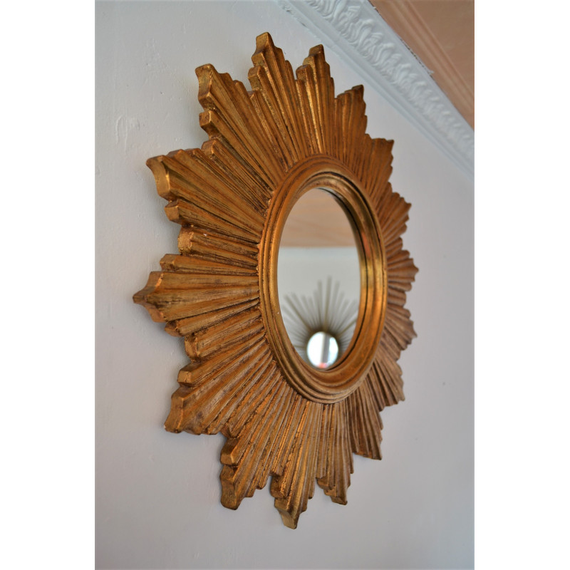 Miroir soleil bois doré vintage 60 70