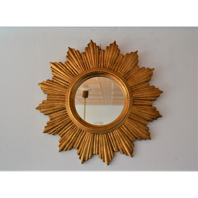 Miroir soleil bois doré vintage 60 70