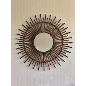 Miroir soleil en rotin - vintage 70