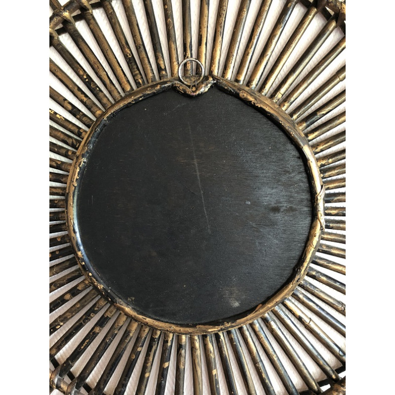 Miroir soleil en rotin - vintage 70