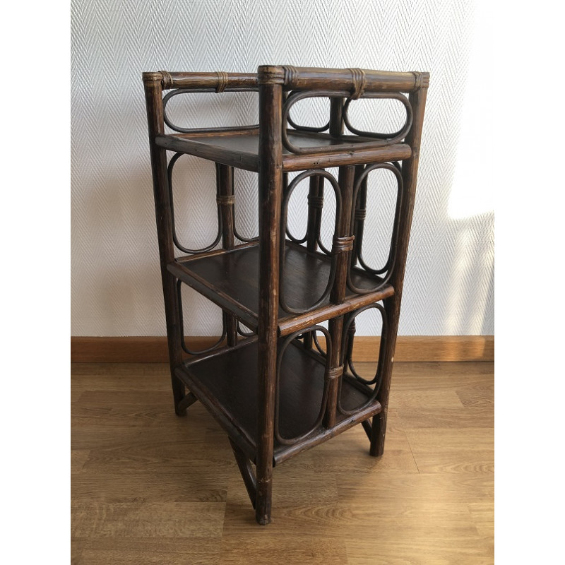 Meuble d'appoint vintage en rotin et bambou