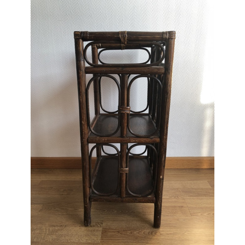 Meuble d'appoint vintage en rotin et bambou