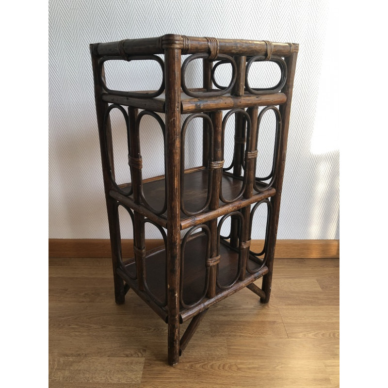 Meuble d'appoint vintage en rotin et bambou