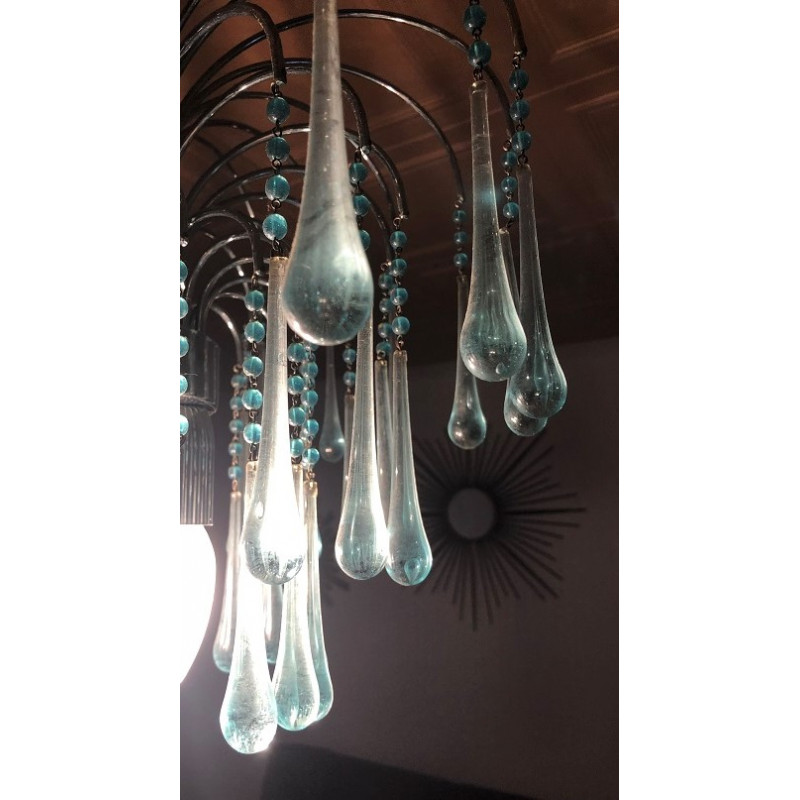 Lustre gouttes d'eau en verre turquoise