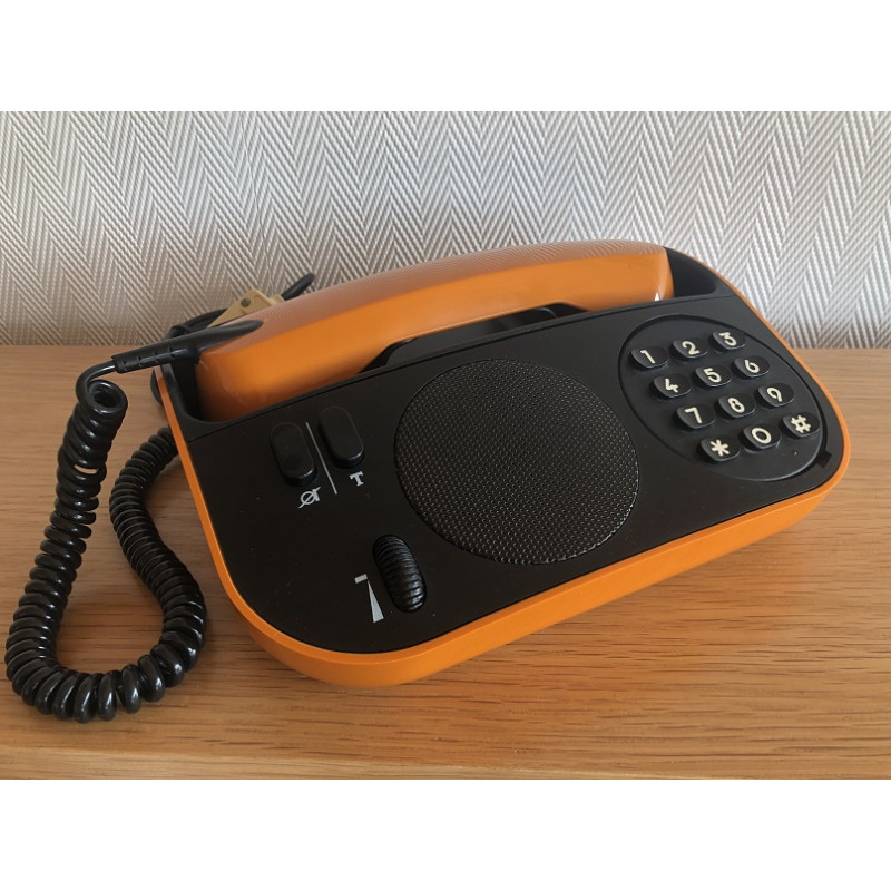 Téléphone PTT vintage Télic T75 orange de 1975