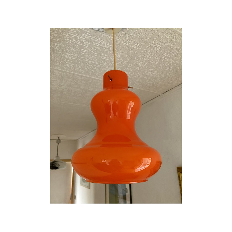 Suspension en opaline orange vintage des années 70