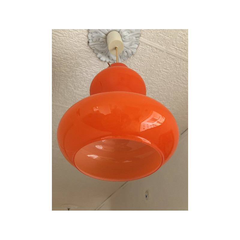 Suspension en opaline orange vintage des années 70