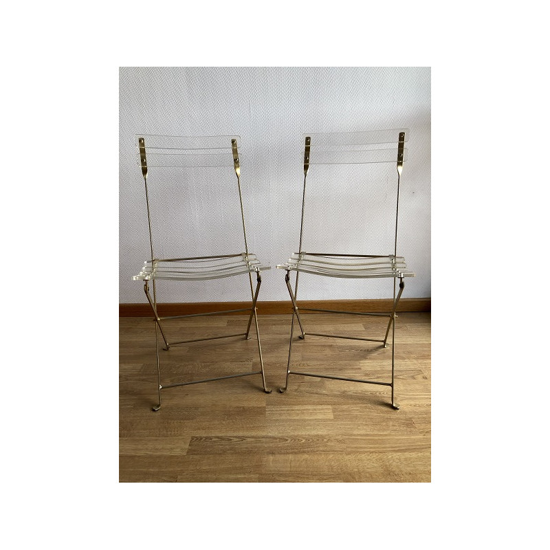 2 chaises vintage pliantes dorées par Yonel LEBOVICI et Bernard Berthet pour Marais International 1973