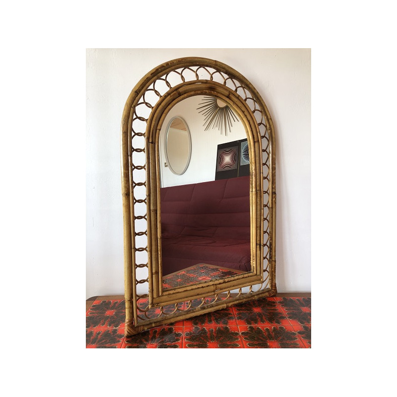 Miroir vintage en bambou et rotin 75x50cm