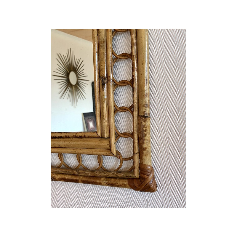 Miroir vintage en bambou et rotin 75x50cm