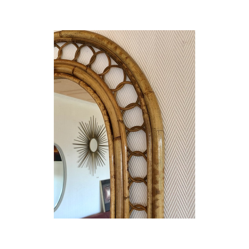 Miroir vintage en bambou et rotin 75x50cm