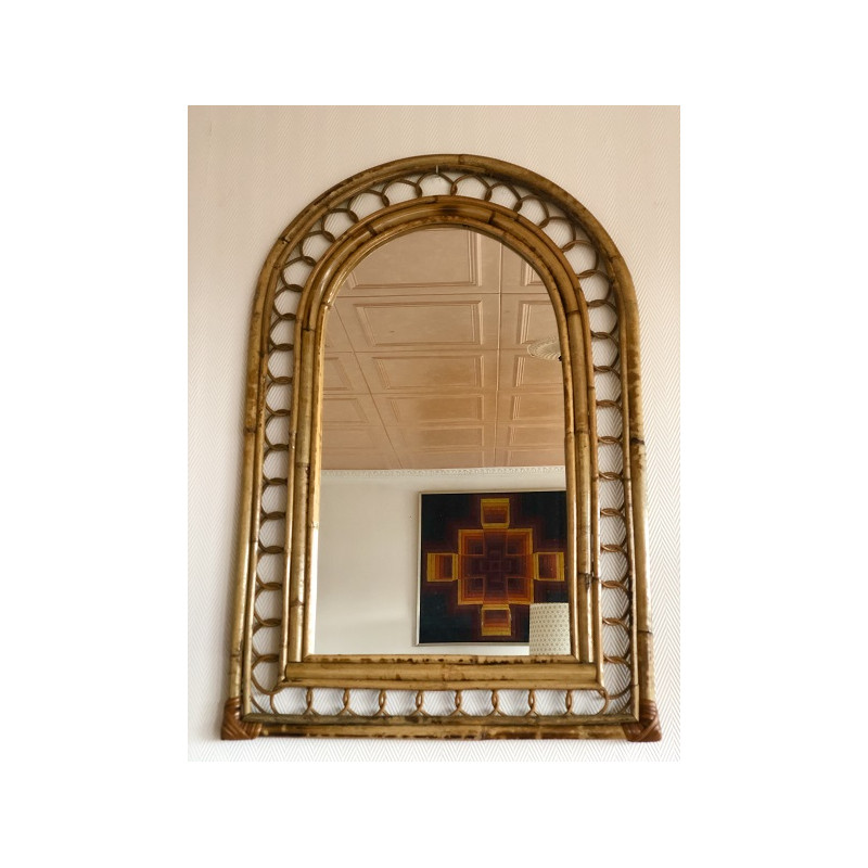 Miroir vintage en bambou et rotin 75x50cm